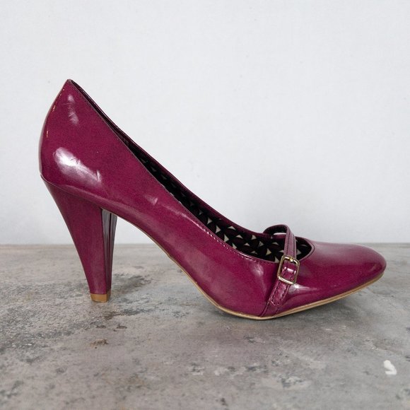 FIONI Clothing Shoes - Fioni 8 Mary Jane Patent Heel Pump Strappy Pink Purple Maroon